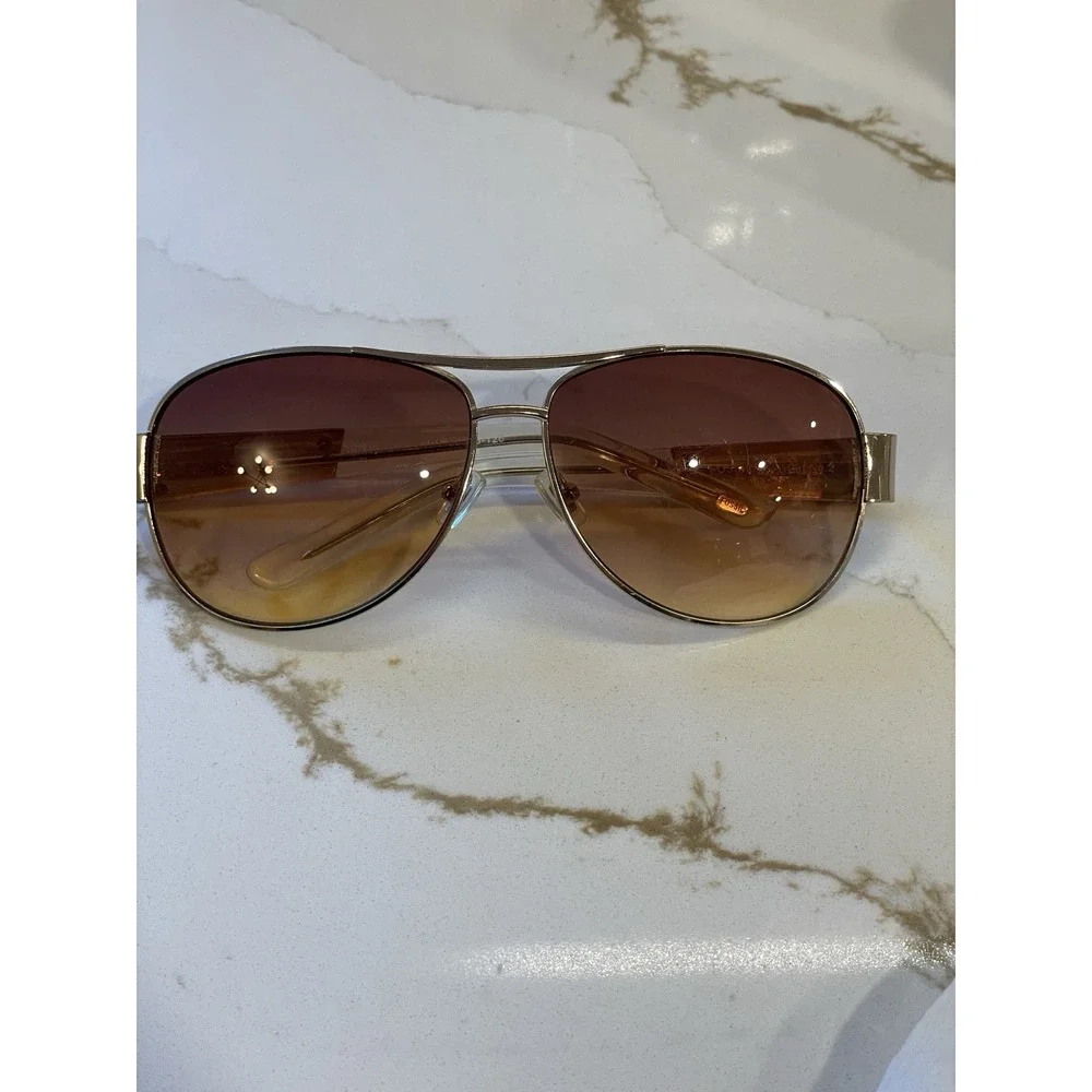 Fossil Rena Aviator Sunglasses Wood Clear Frame Brown‎ Ombre Lens 60-13-126 Y2k